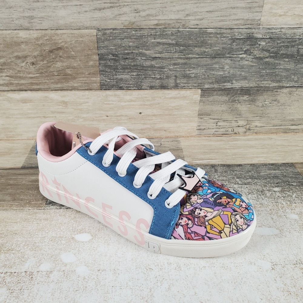Ground Up Disney Princess Girls Court Sneakers Sz 6 White All Over Print Lace-Up